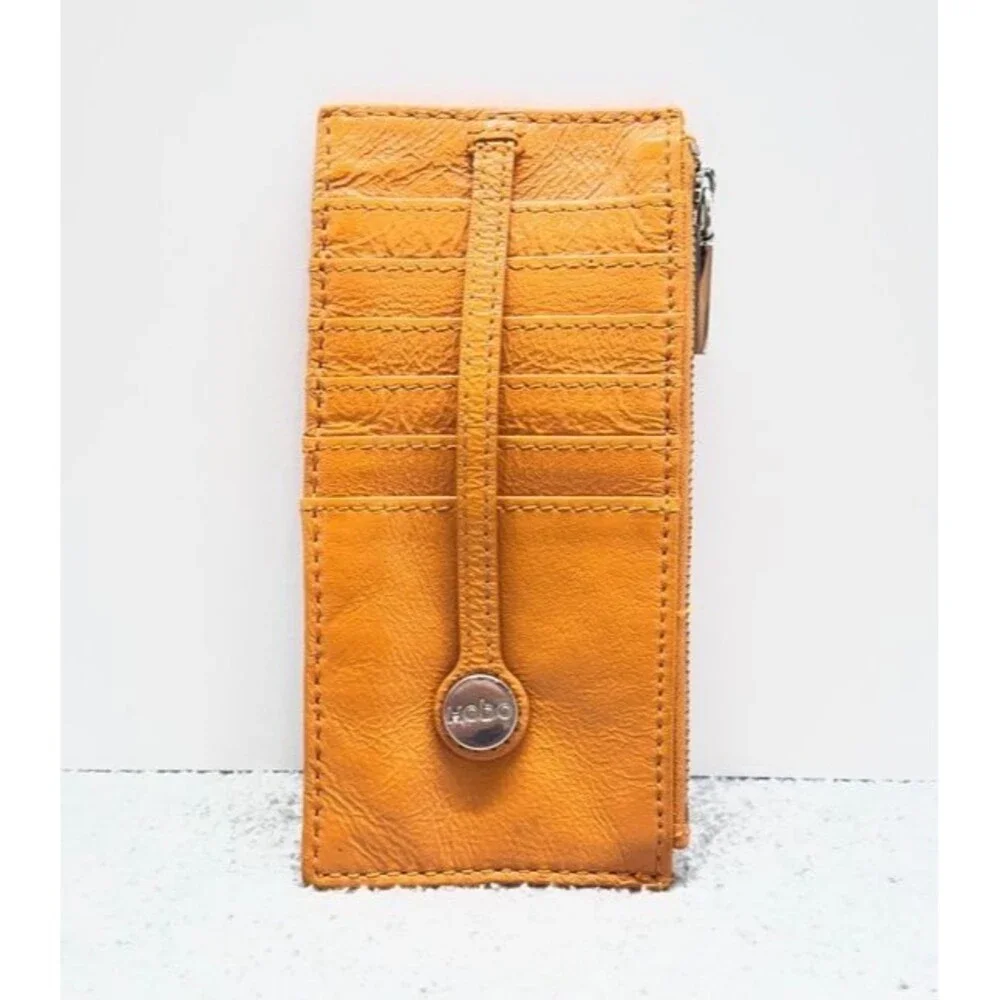 HOBO INTERNATIONAL card wallet genuine leather orange side zipper pocket 11 slot